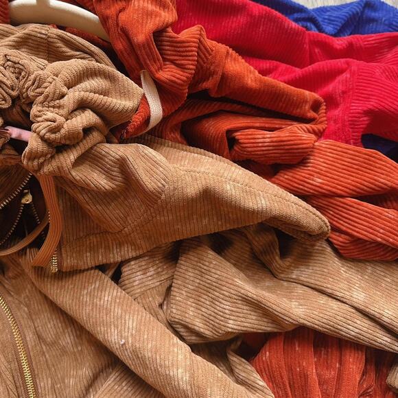 Charlotte Corduroy Acid Wash Hoodie Full Zip Up Jacket Rust - Picture 3 of 6